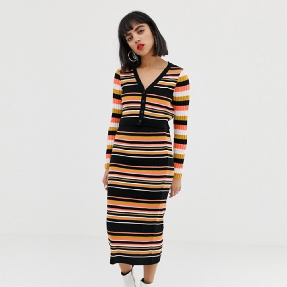 ASOS Black/ Multicolored Ribbed Co-ord (Medium)